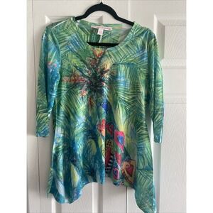 Leoma Lovegrove Tropical Heart Sharkbite Tunic Womens Size PS Green Blue